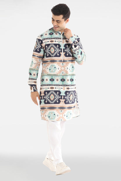 Navy and Sky Print Kurta