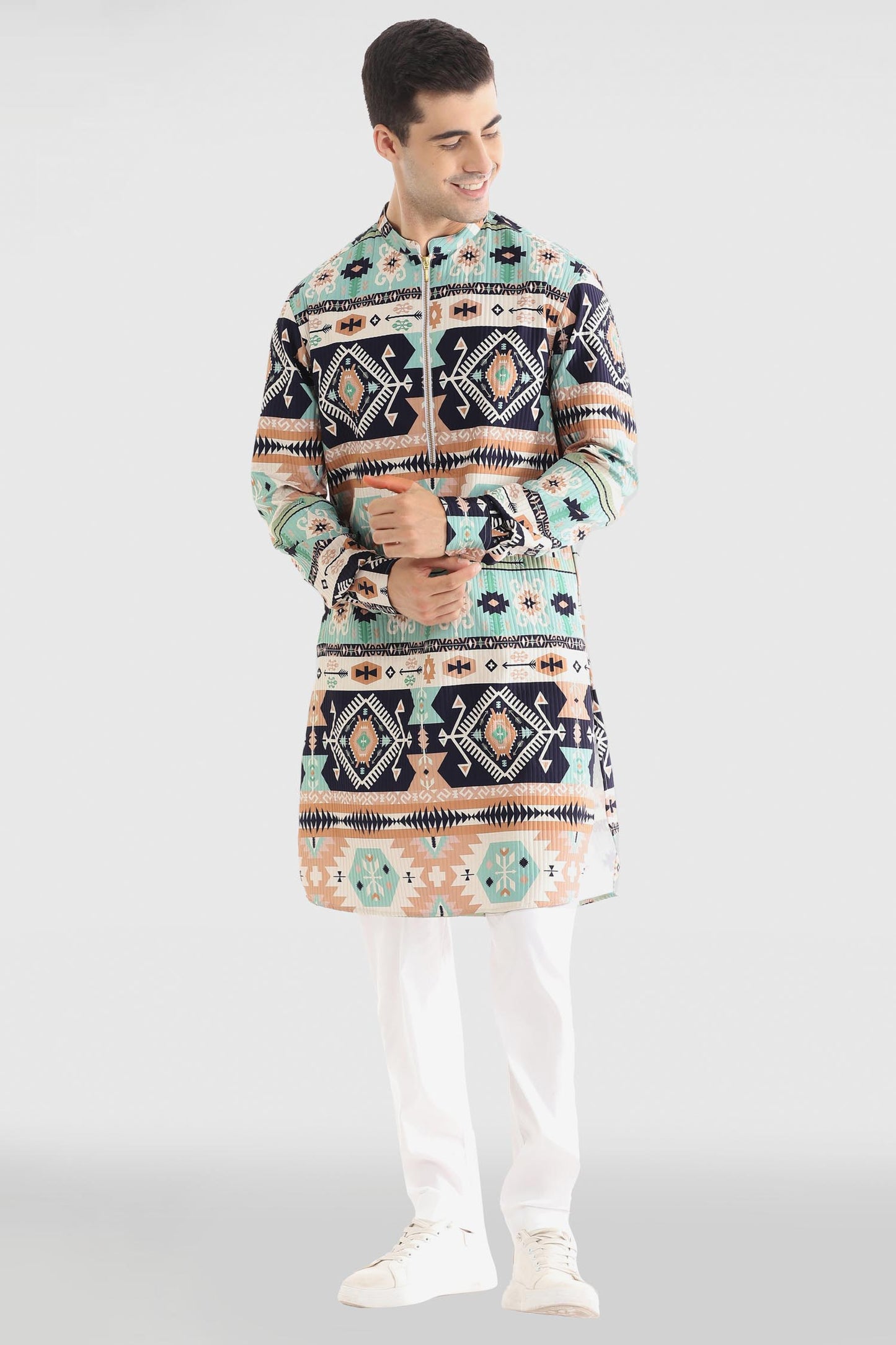 Navy and Sky Print Kurta