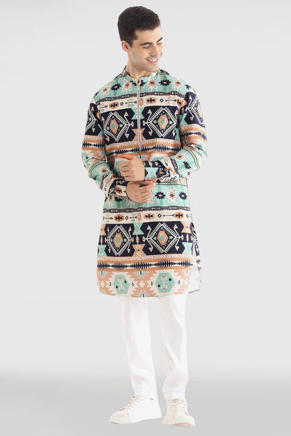 Navy and Sky Print Kurta