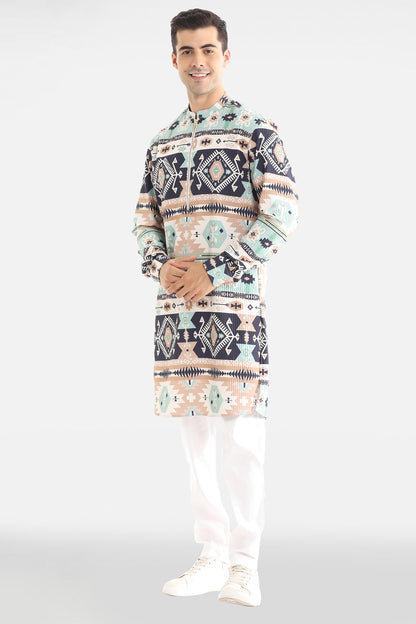 Navy and Sky Print Kurta