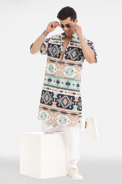 Navy and Sky Print Kurta