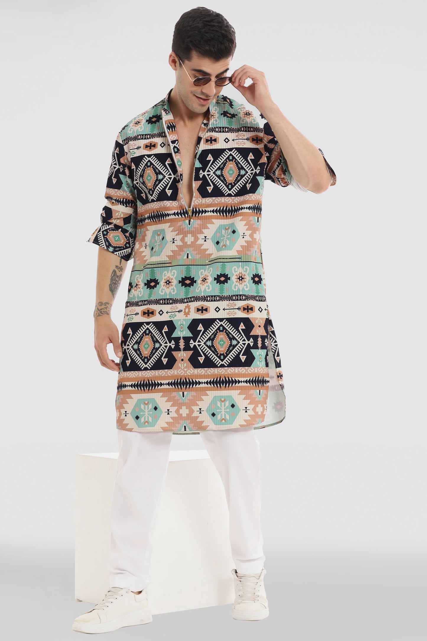 Navy and Sky Print Kurta