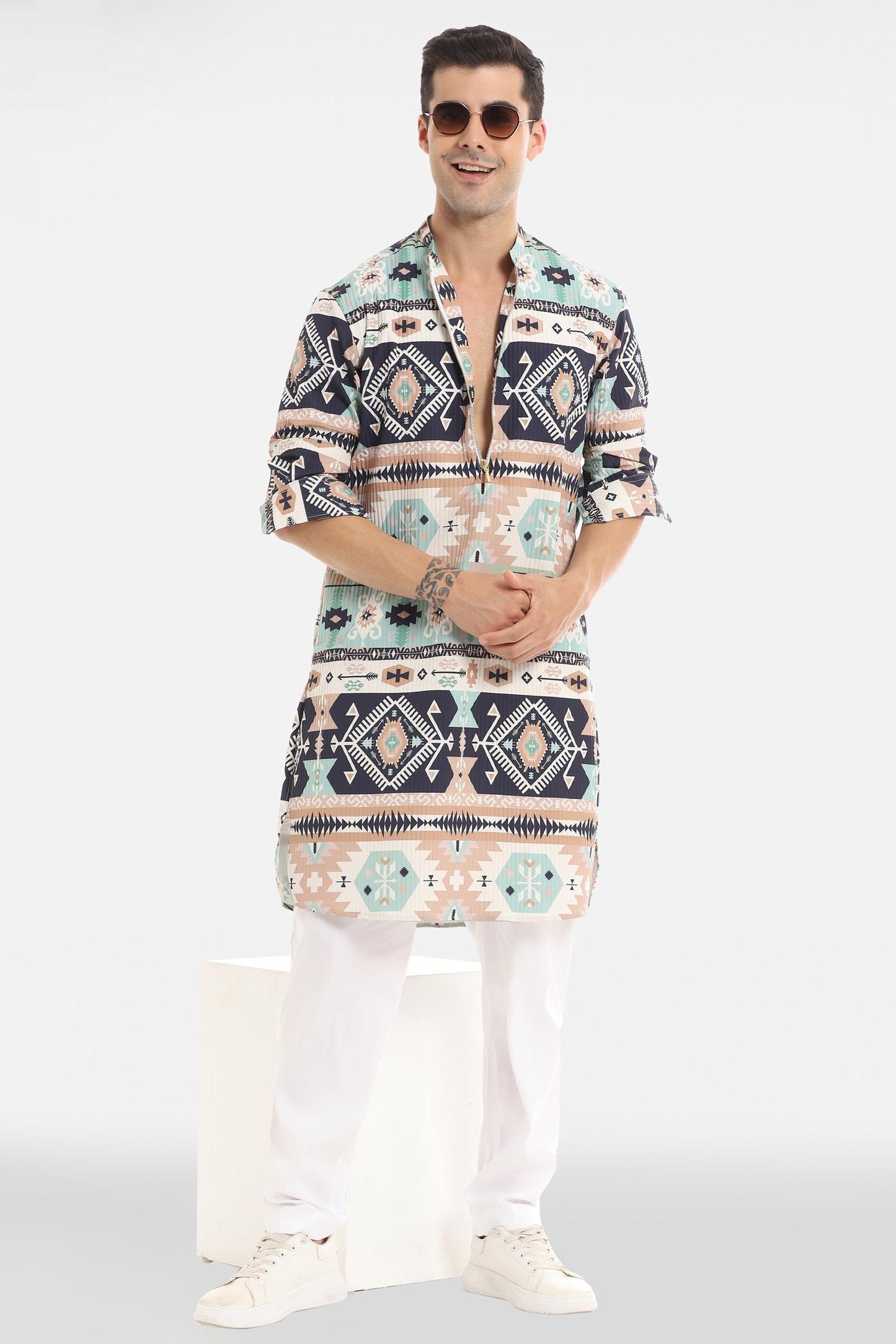 Navy and Sky Print Kurta