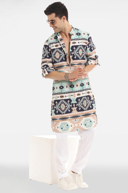 Navy and Sky Print Kurta