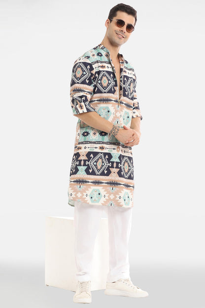 Navy and Sky Print Kurta