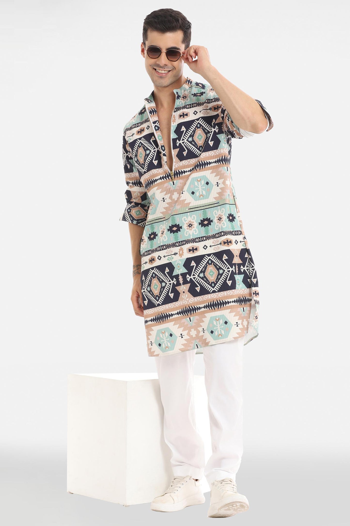 Navy and Sky Print Kurta