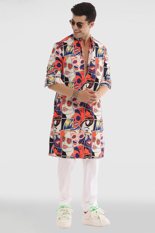 Retro Comic Print Kurta