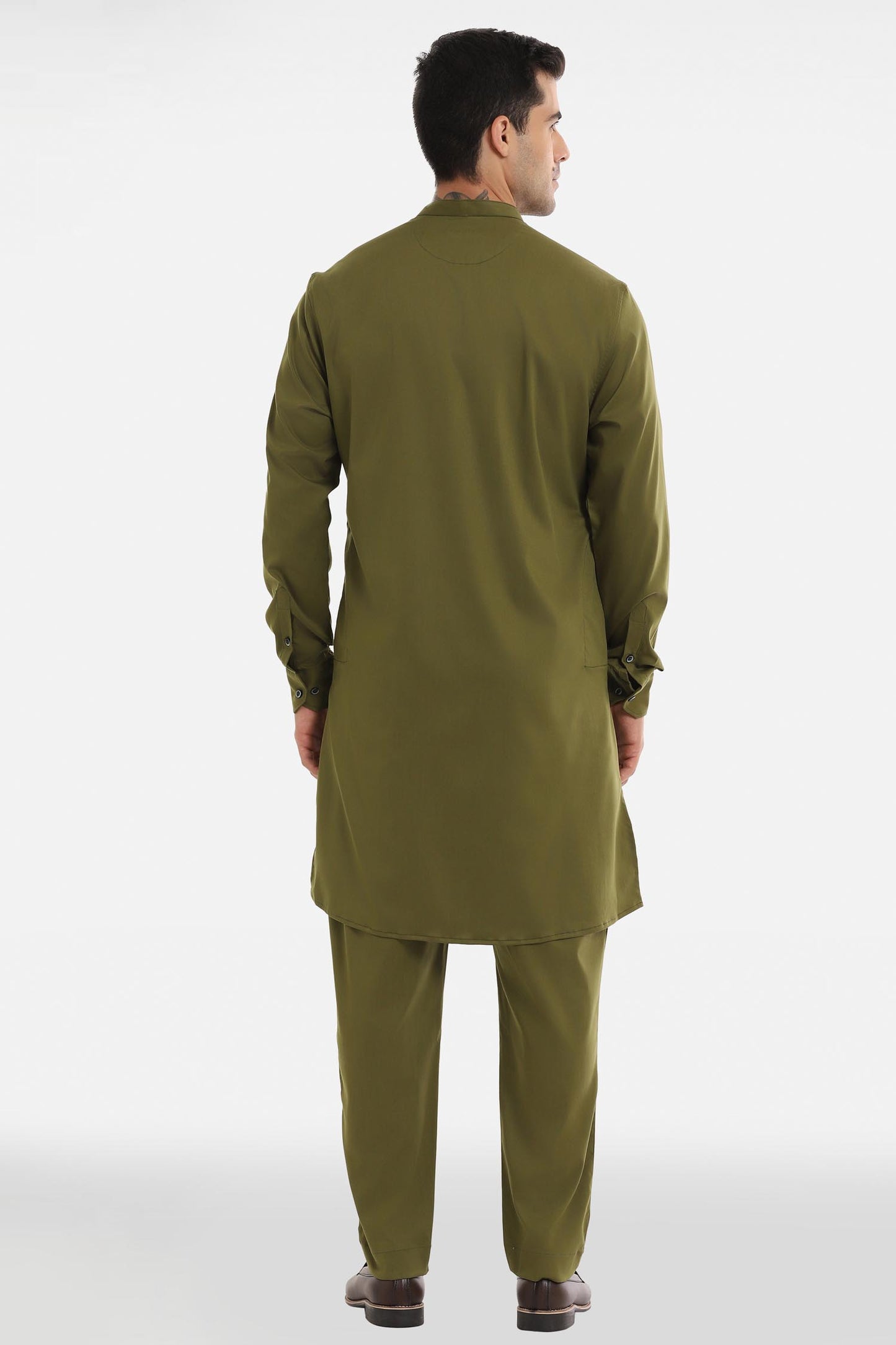 Birds Blossom Kurta - Olive Green