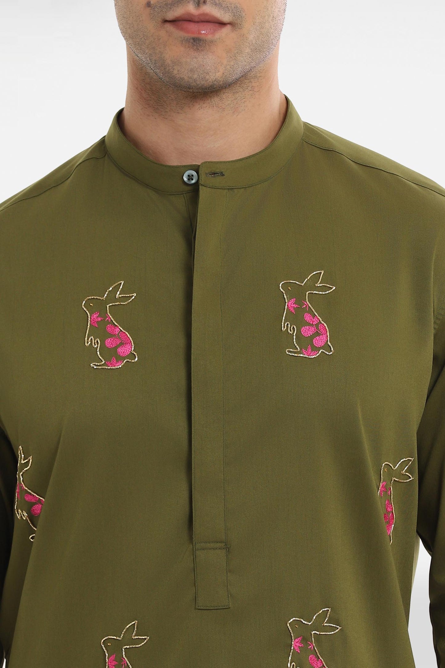 Rabbit Kurta - Olive Green