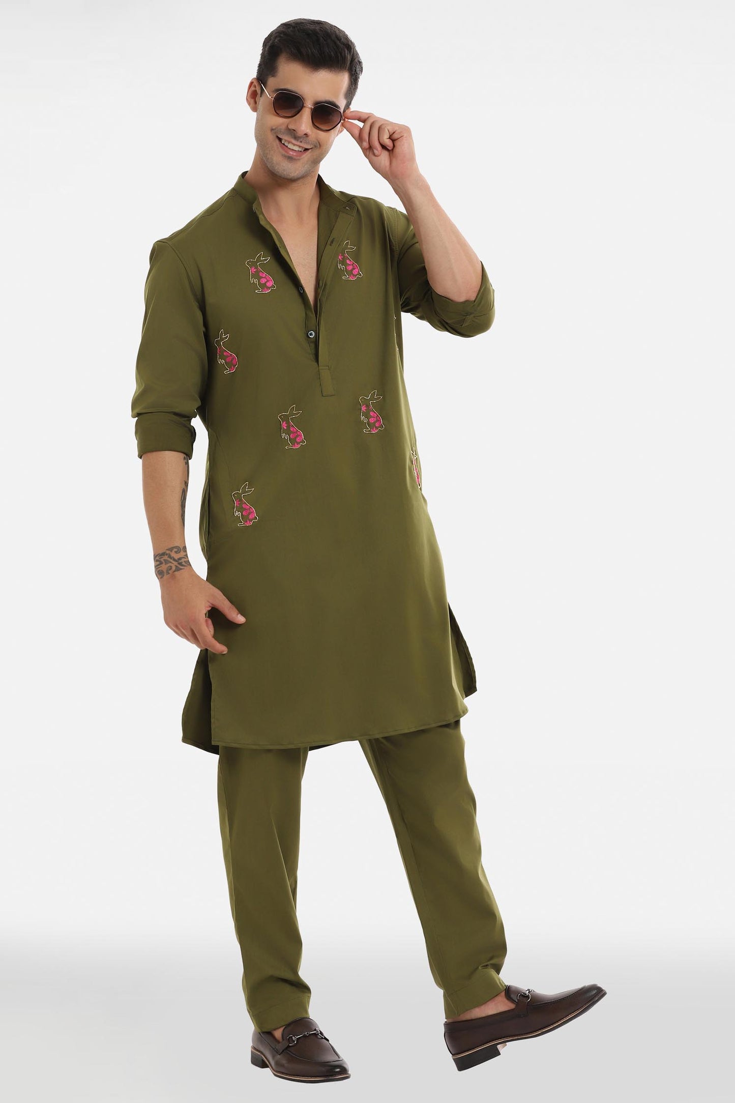 Rabbit Kurta - Olive Green