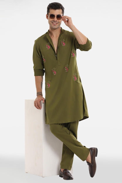 Rabbit Kurta - Olive Green