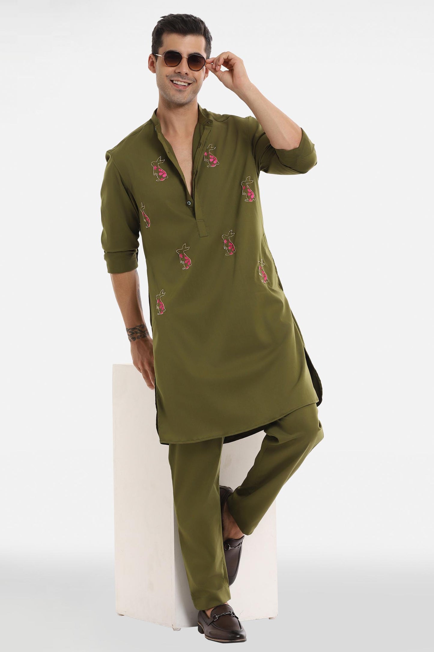 Rabbit Kurta - Olive Green