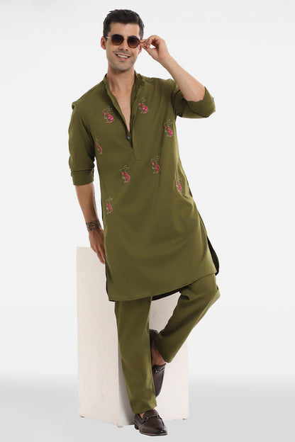 Rabbit Kurta - Olive Green