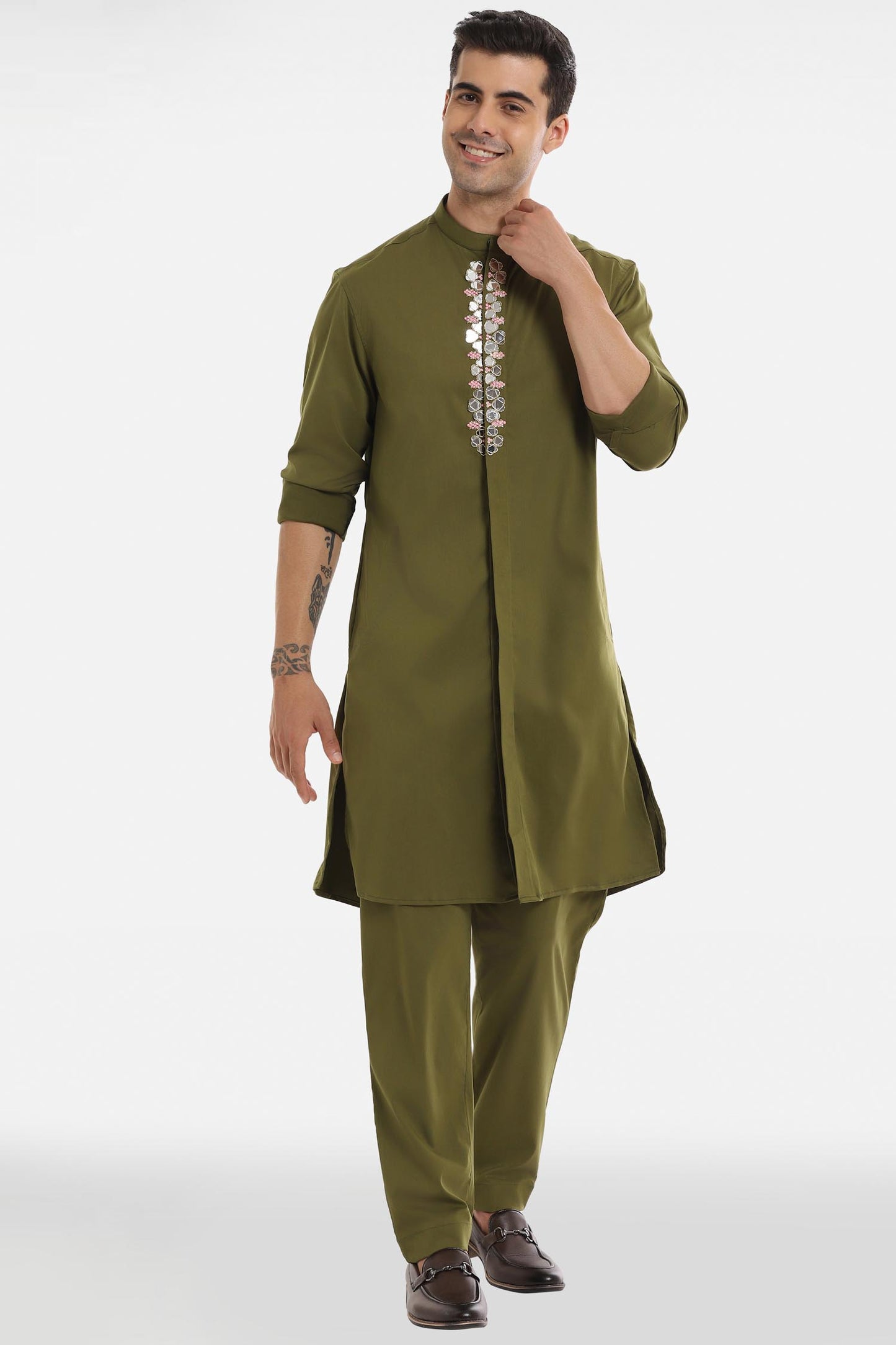 Mirror Kurta - Olive Green