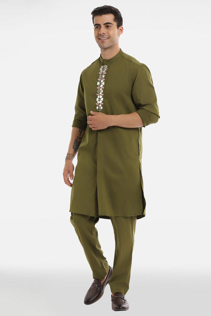 Mirror Kurta - Olive Green