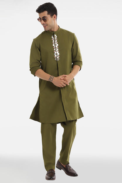 Mirror Kurta - Olive Green