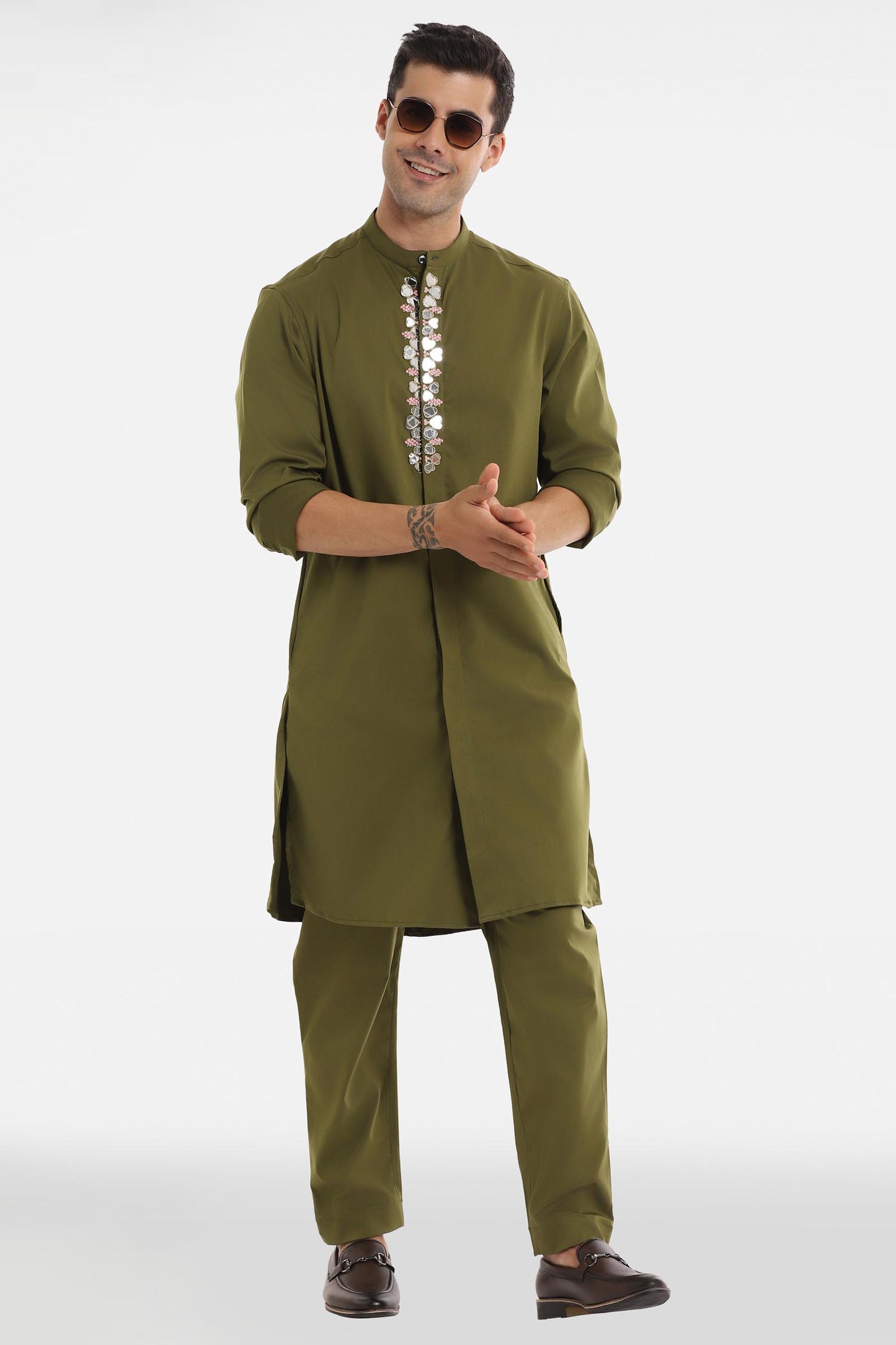 Mirror Kurta - Olive Green