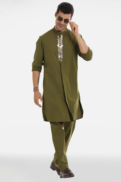 Mirror Kurta - Olive Green