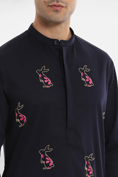 Rabbit Kurta - Navy Blue