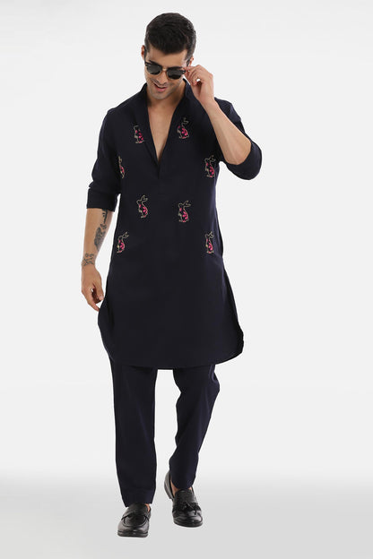 Rabbit Kurta - Navy Blue