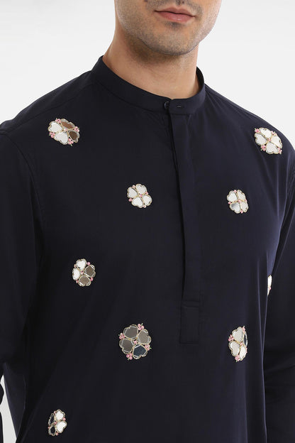 The Mirror Florets Kurta - Navy Blue