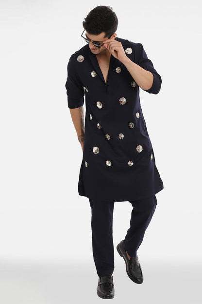 The Mirror Florets Kurta - Navy Blue