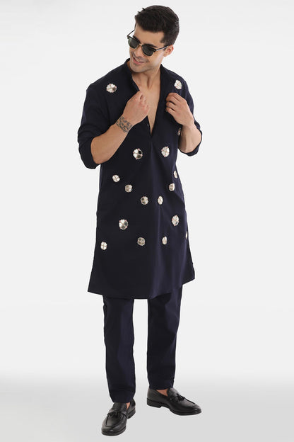 The Mirror Florets Kurta - Navy Blue