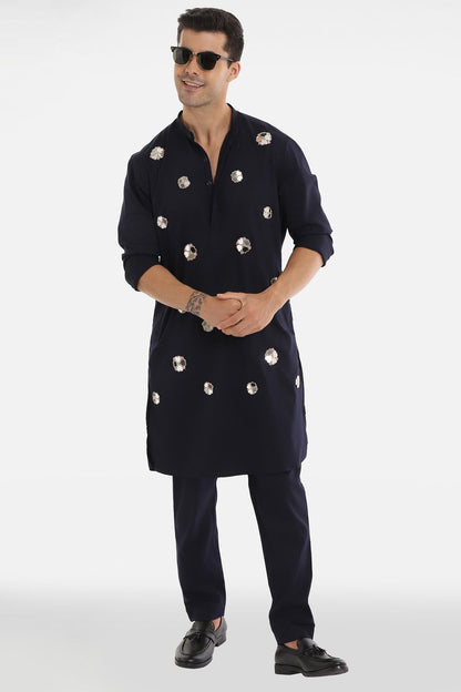 The Mirror Florets Kurta - Navy Blue