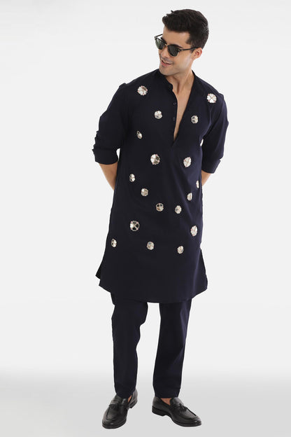 The Mirror Florets Kurta - Navy Blue