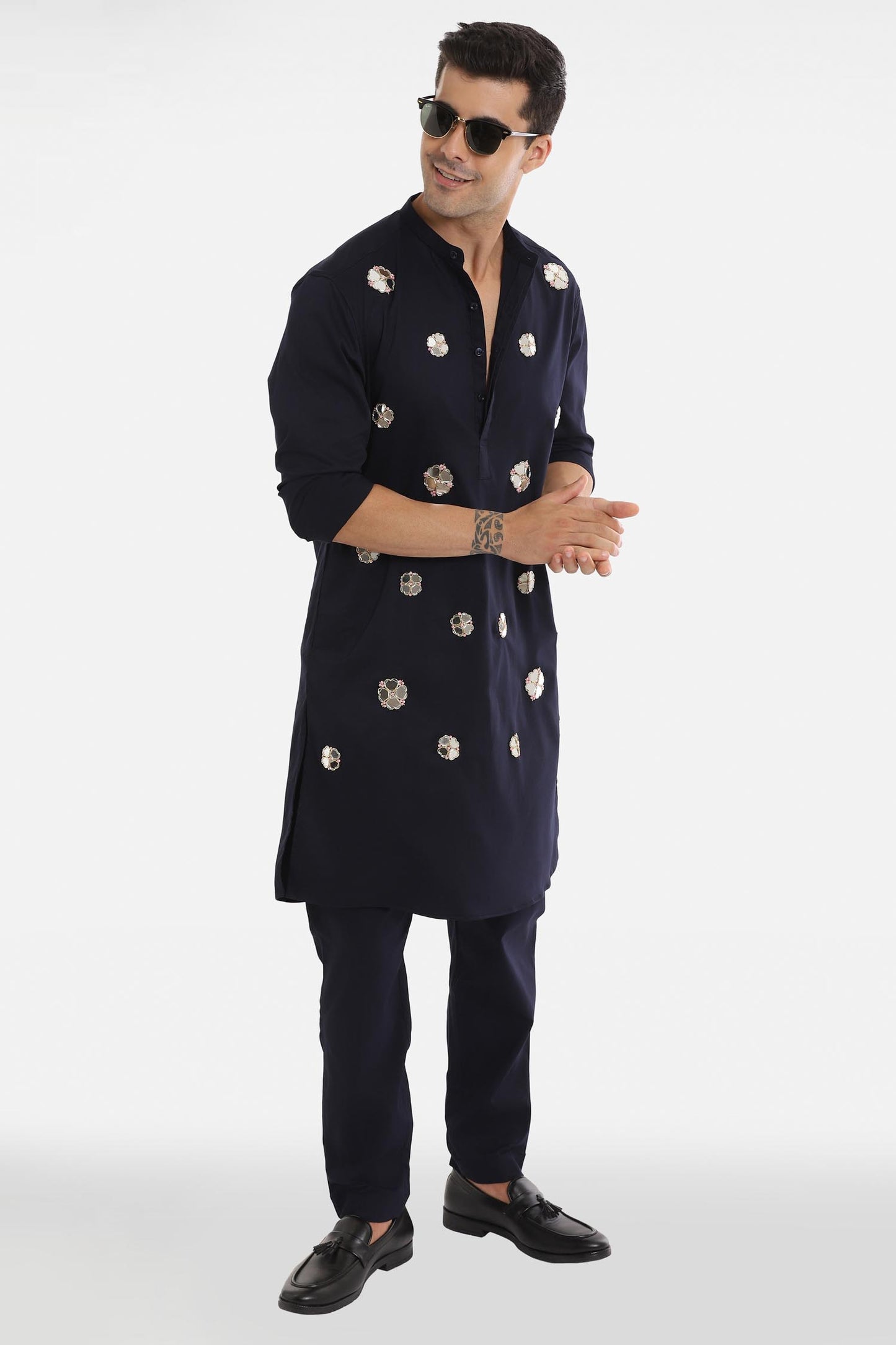 The Mirror Florets Kurta - Navy Blue