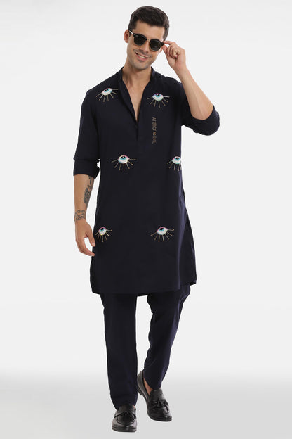 Attract No Evil Kurta - Navy Blue