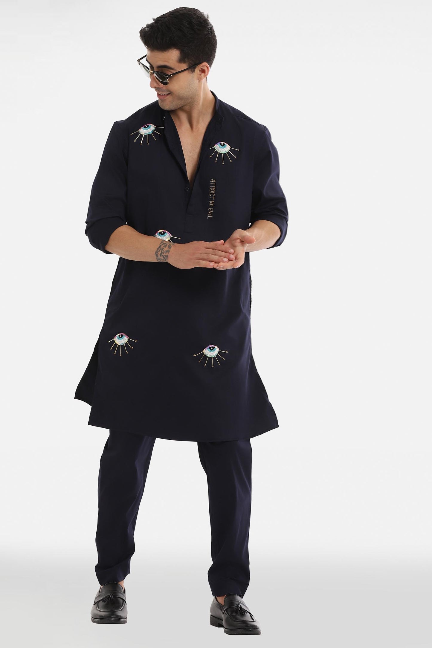 Attract No Evil Kurta - Navy Blue