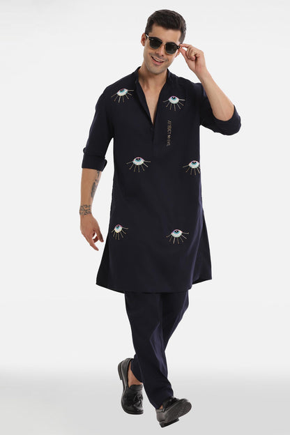 Attract No Evil Kurta - Navy Blue