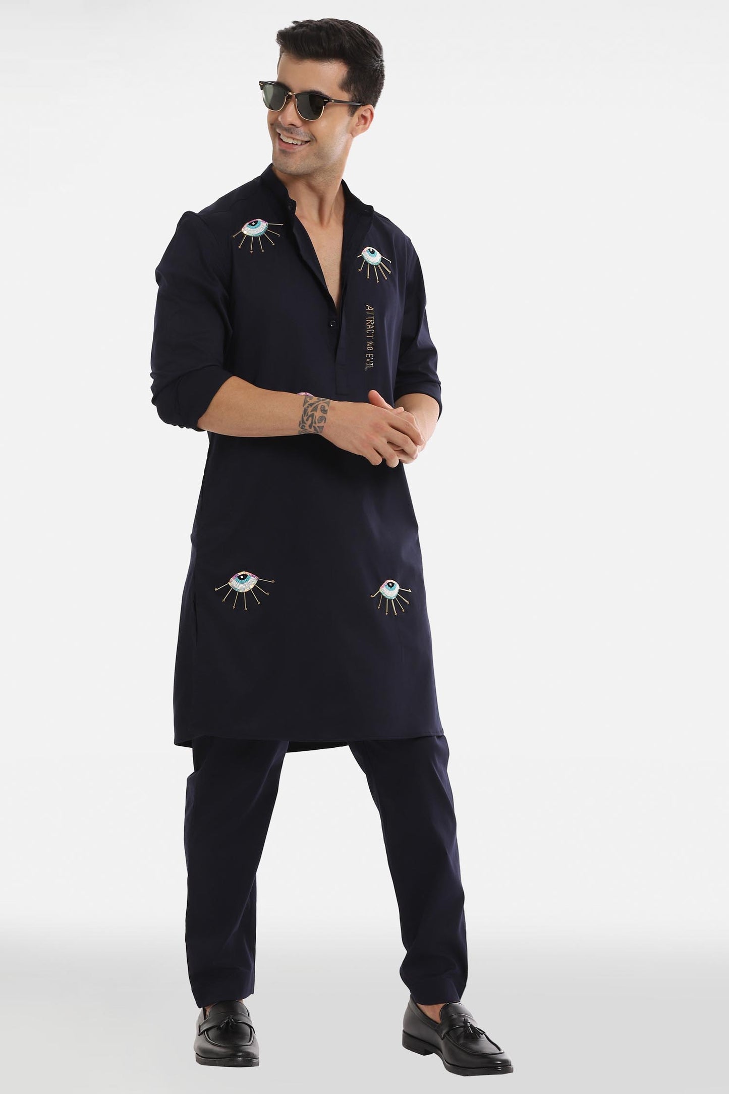 Attract No Evil Kurta - Navy Blue