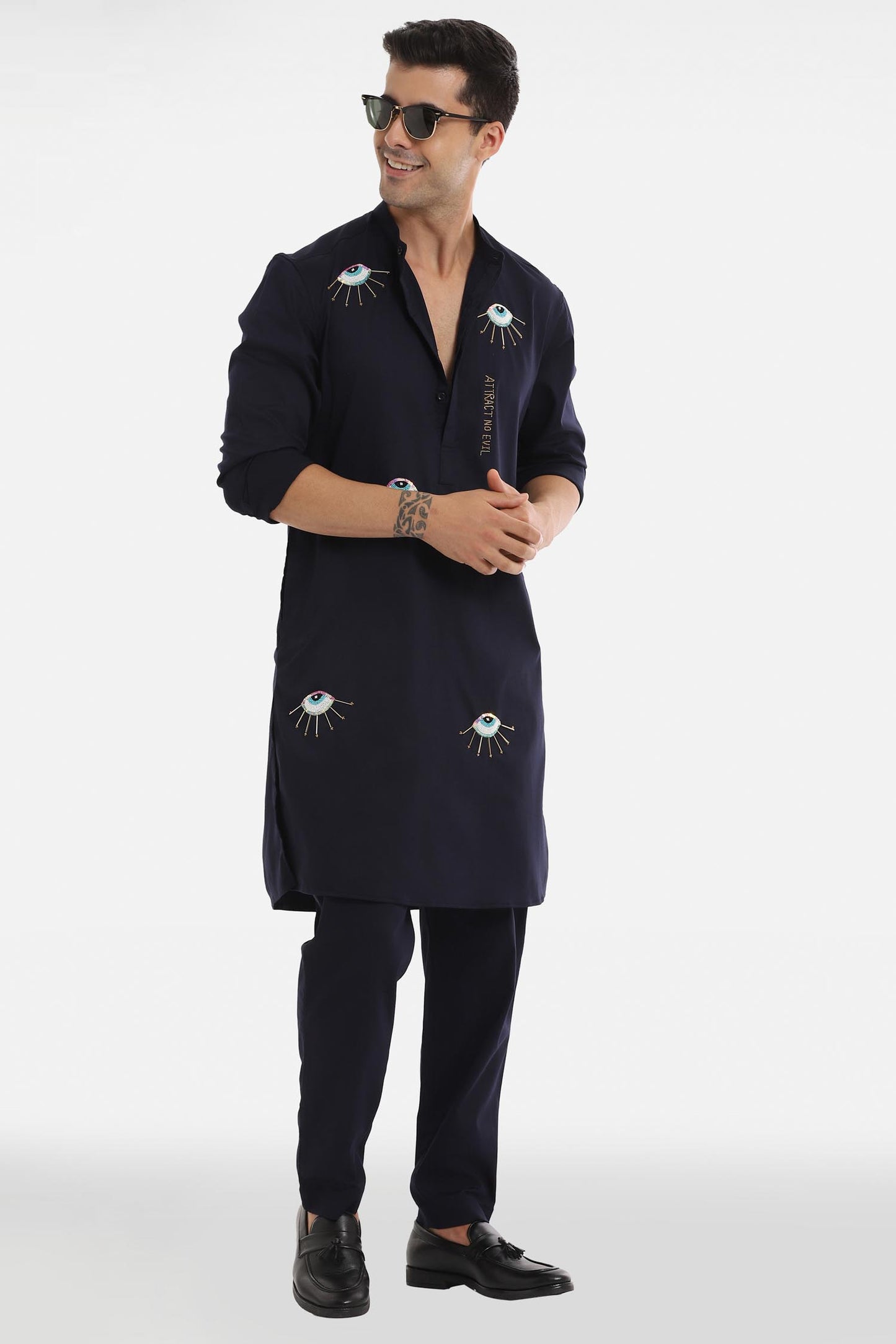 Attract No Evil Kurta - Navy Blue