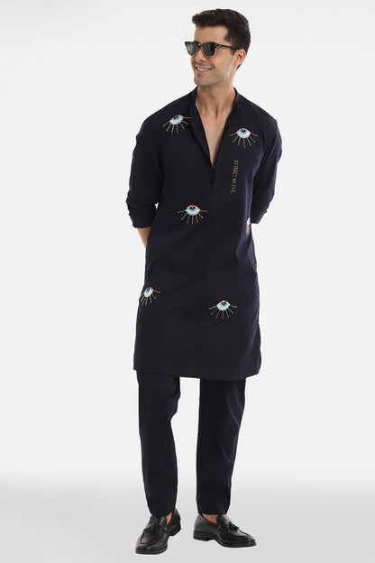 Attract No Evil Kurta - Navy Blue