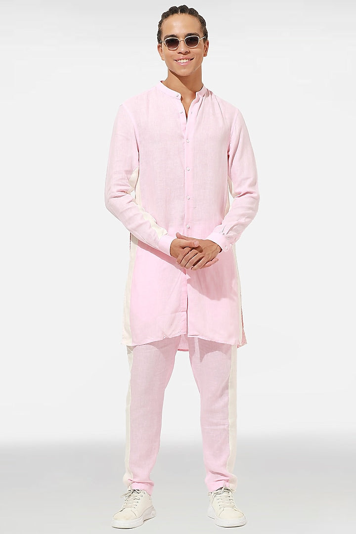 Pink and ivory linen kurta set