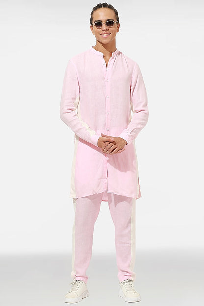 Pink and ivory linen kurta set