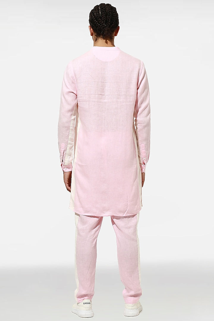 Pink and ivory linen kurta set