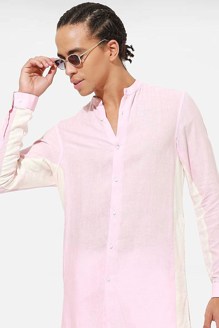 Pink and ivory linen kurta set