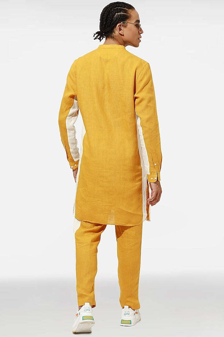 Yellow and ivory linen kurta set