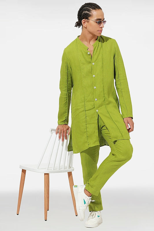 Green linen kurta set