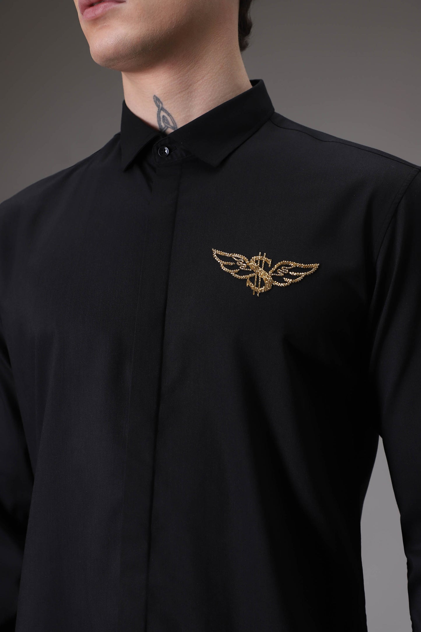 Dollar WIings hand embroidered designer shirt - Black