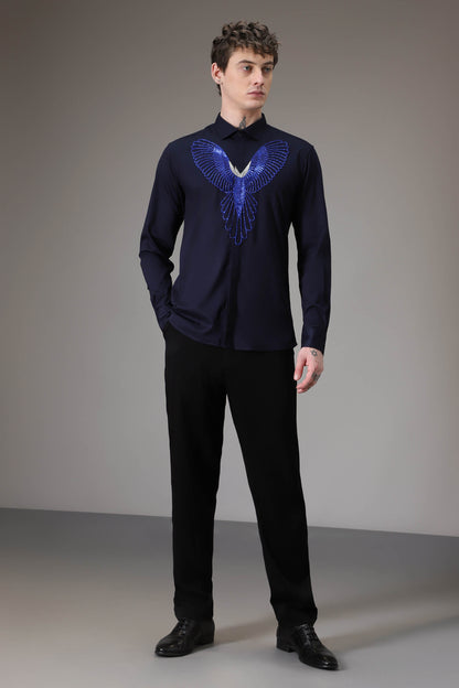 Parrot hand embroidered designer shirt - Navy