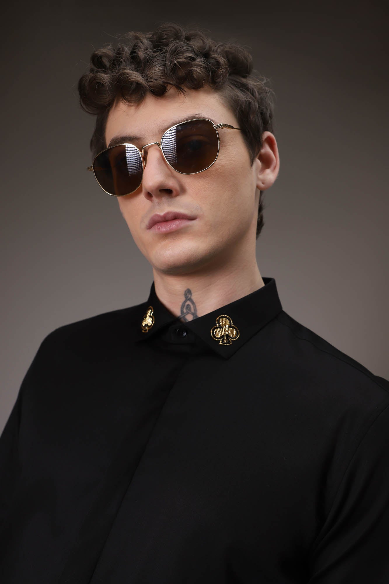 Gold Club -Born  to Win hand embroidered designer shirt - Black