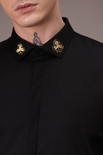 Gold Club -Born  to Win hand embroidered designer shirt - Black