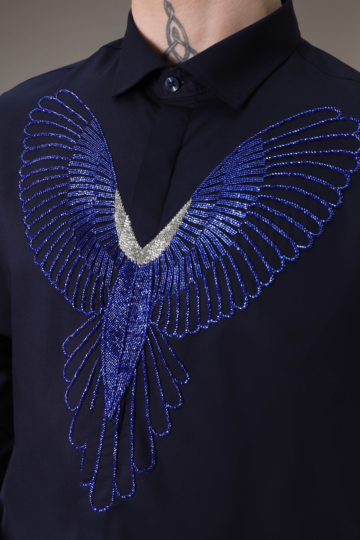 Parrot hand embroidered designer shirt - Navy