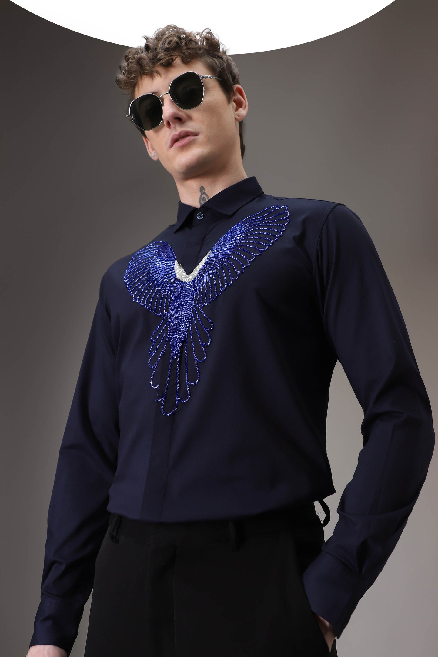 Parrot hand embroidered designer shirt - Navy