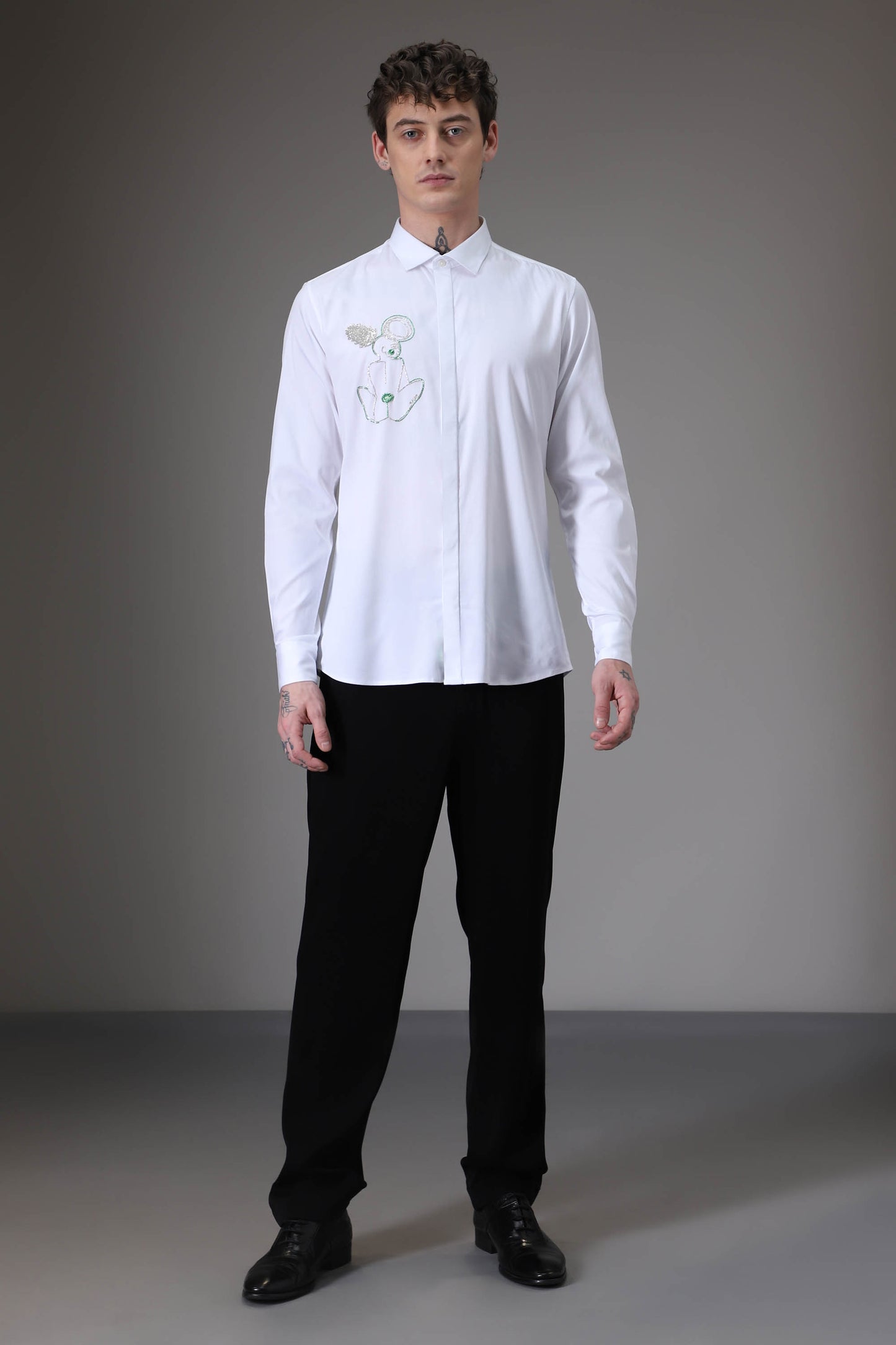 Yogi White hand embroidered designer shirt - White