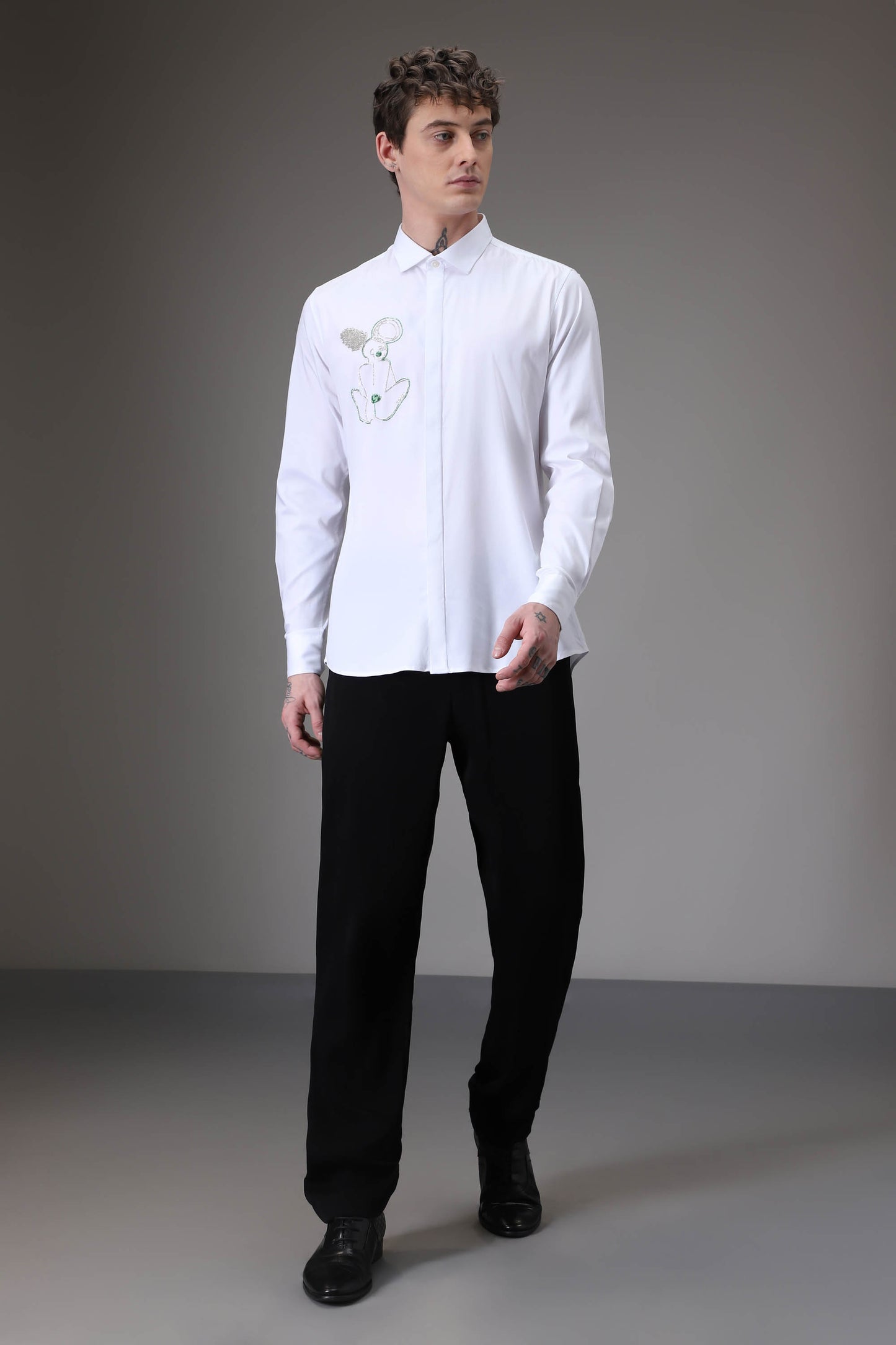 Yogi White hand embroidered designer shirt - White